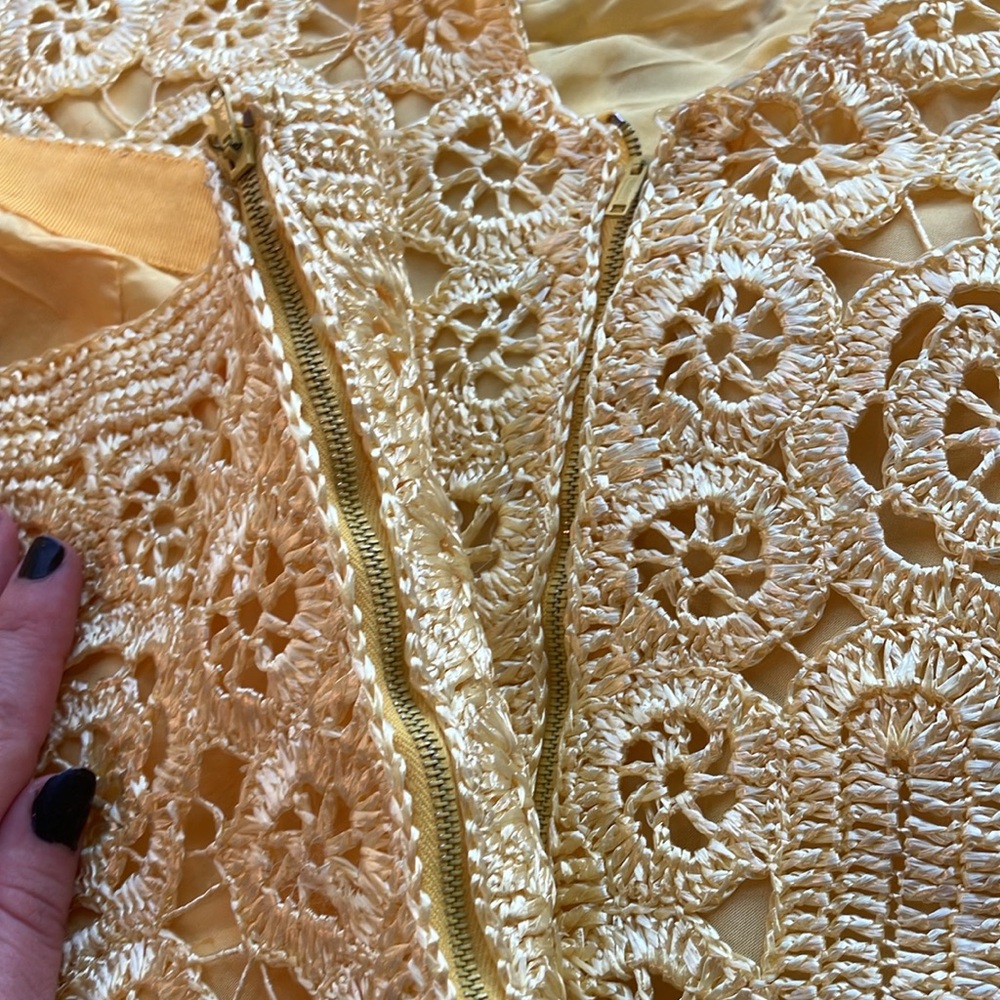 Vintage 60s Bright Yellow Shimmery Lace Two Piece Bell Bottom Pant Set As Is - Picture 8 of 9